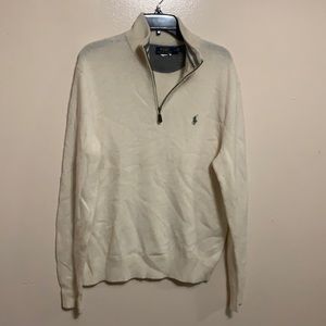 Polo Ralph Lauren Men's Oatmeal 1/4 Zip Neck Pullover Pima Cotton Sweater